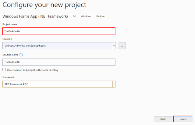 Visual Studio. Configure new project